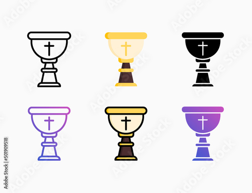 Chalice icon set with different styles. Style line, outline, flat, glyph, color, gradient. Editable stroke and pixel perfect. Can be used for digital product, presentation, print design and more.