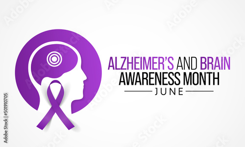 Alzheimer's and Brain awareness month is observed every year in June. it is an irreversible, progressive brain disorder that slowly destroys memory and thinking skills. Vector illustration