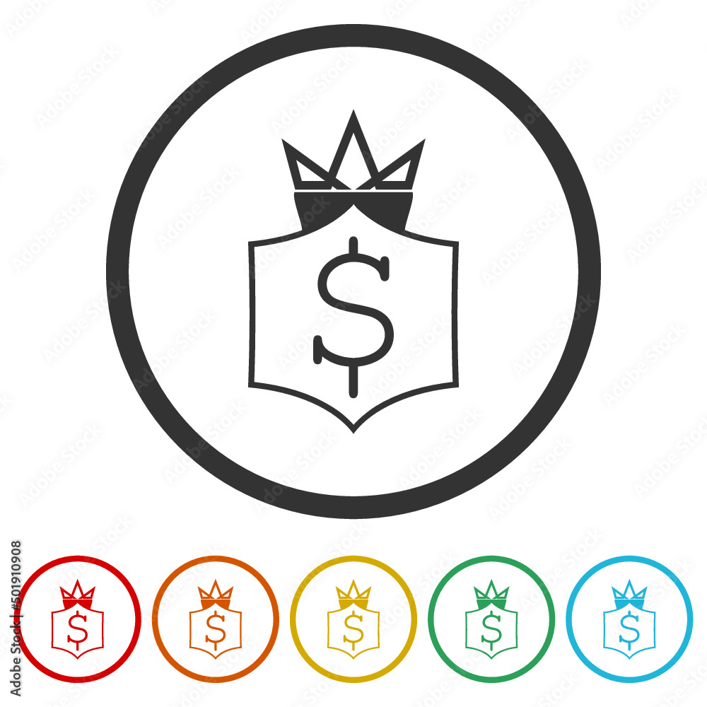 Shield with dollar symbol icon. Set icons colorful Shield with dollar symbol icon. Set icons colorful