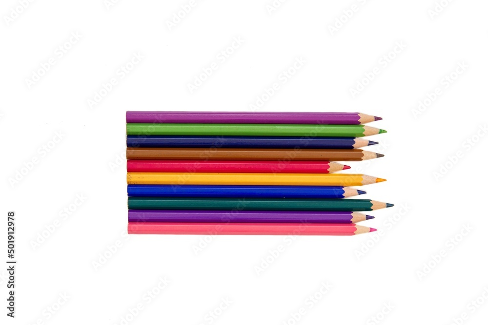Colorful crayons isolated on white background, top view. Colorful crayons isolated on white background, top view.