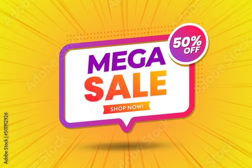 Sale banner template design, Mega sale special offer. 