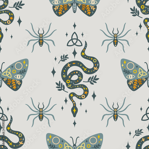 Halloween mystical animals vector seamless pattern