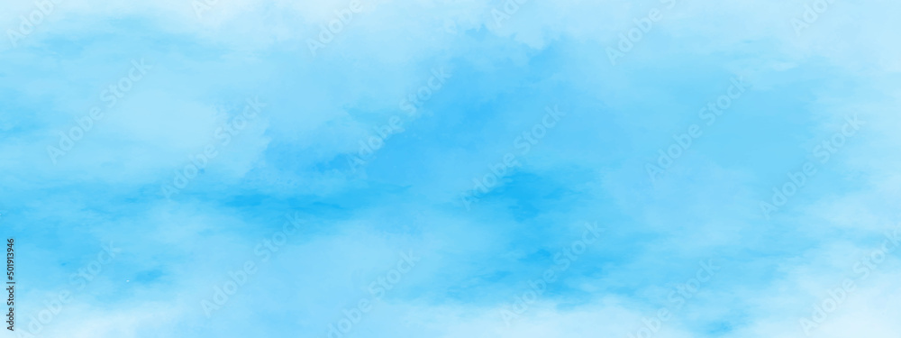 Beautiful blue bright natural cloudy sky background, Painted light blue watercolor background with space, Soft cloud in the sky background blue tone for wallpaper, graphics design.