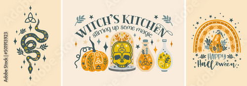 Halloween witchcraft cards vector set