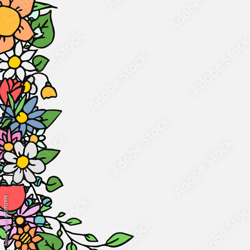 Colored vector flowers icons with place for text. Doodle vector frame with flowers icons
