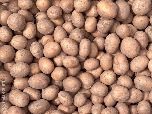 Pile of potatoes vegetables close-up agricultural background.