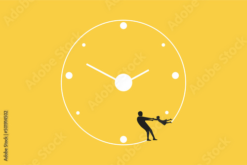 Father and son with Happy Fathers Day concept. The concept of happy family on yellow background can be used for cards, posters, banners. Dad is my hero. eps10 illustration.quality time