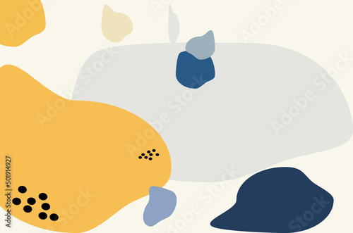 Trendy stylish vector templates with organic abstract spots and lines in yellow and gray tones. Background in minimalist style. Modern vector illustration
