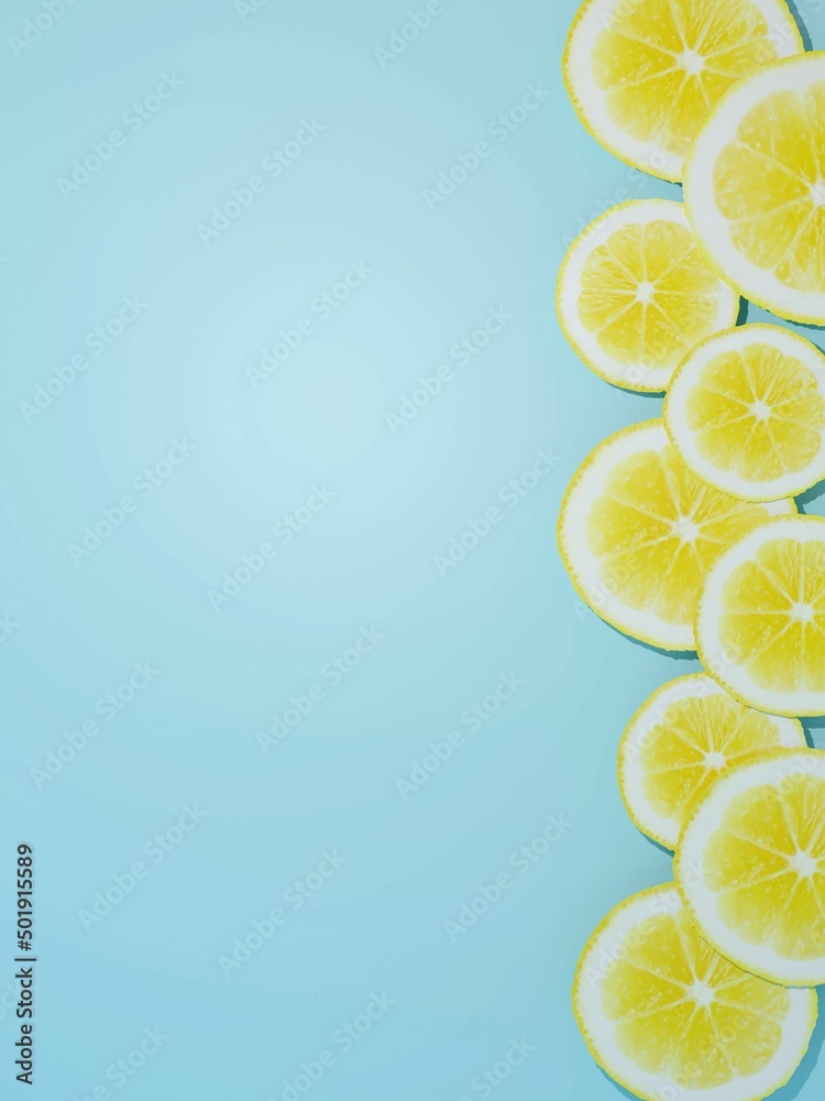 Vertically sliced lemons, backgrounds, 3D render Vertically sliced lemons, backgrounds, 3D render