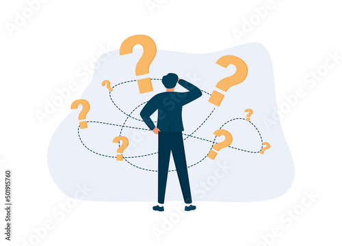 Pensive man standing and making business decision isolated flat vector illustration.