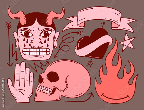 Elements hand drawn doodle vintage for tattoo sticker etc