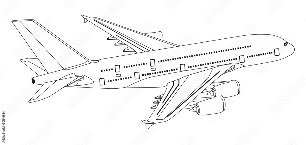 Plane commercial jet aeroplane flying on isolated background travel tourism concept airline passenger with outline of parts cockpit body wings tail aircraft on the air business vector airplane object Plane commercial jet aeroplane flying on isolated background travel tourism concept airline passenger with outline of parts cockpit body wings tail aircraft on the air business vector airplane object