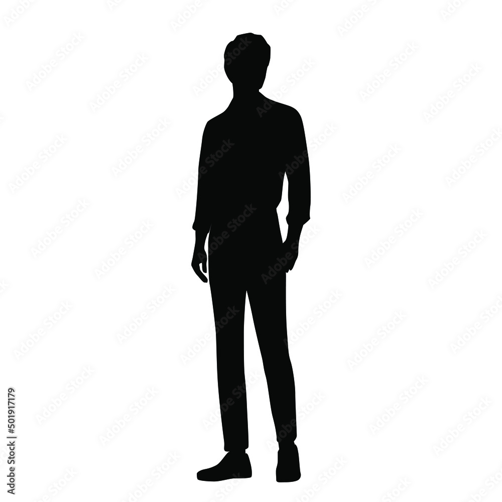 Vector silhouette man standing,  black color, isolated on white background