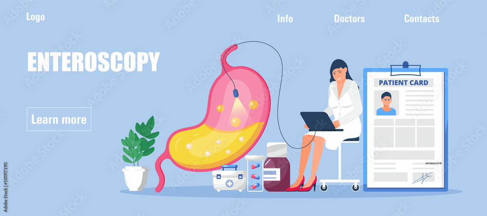 Fototapeta premium Gastrornterologist concept vector for medicine blog, website. Stomach cancer, ctomach pain illustrotion.
