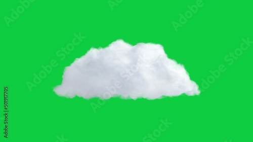 Stylized single cloud floating on green screen, 4k animation
