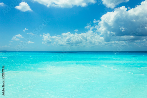  Turquoise water background. Ionic blue sea. © patruflo