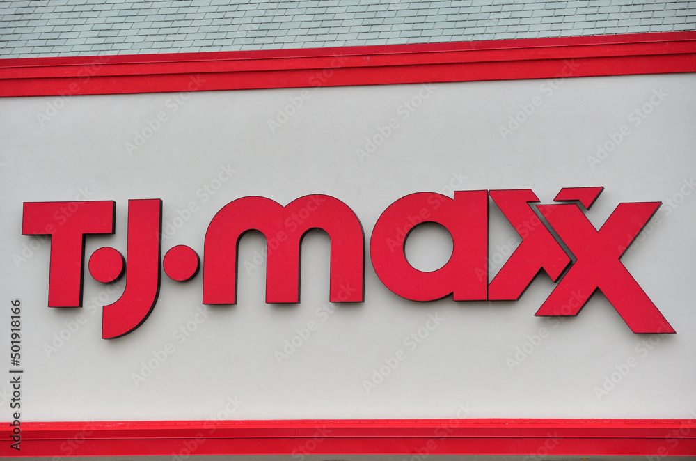 TJ Maxx sign on one of its stores in northern Illinois. TJ Maxx is a