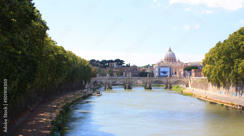 Summer Italian landscape with a bridge in Rome