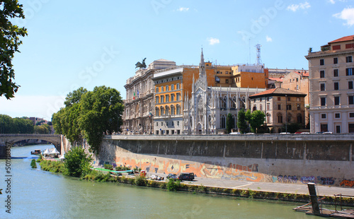 Landscape with the gothic church named 'Chiesa del Sacro Cuore del Suffragio' in Rome