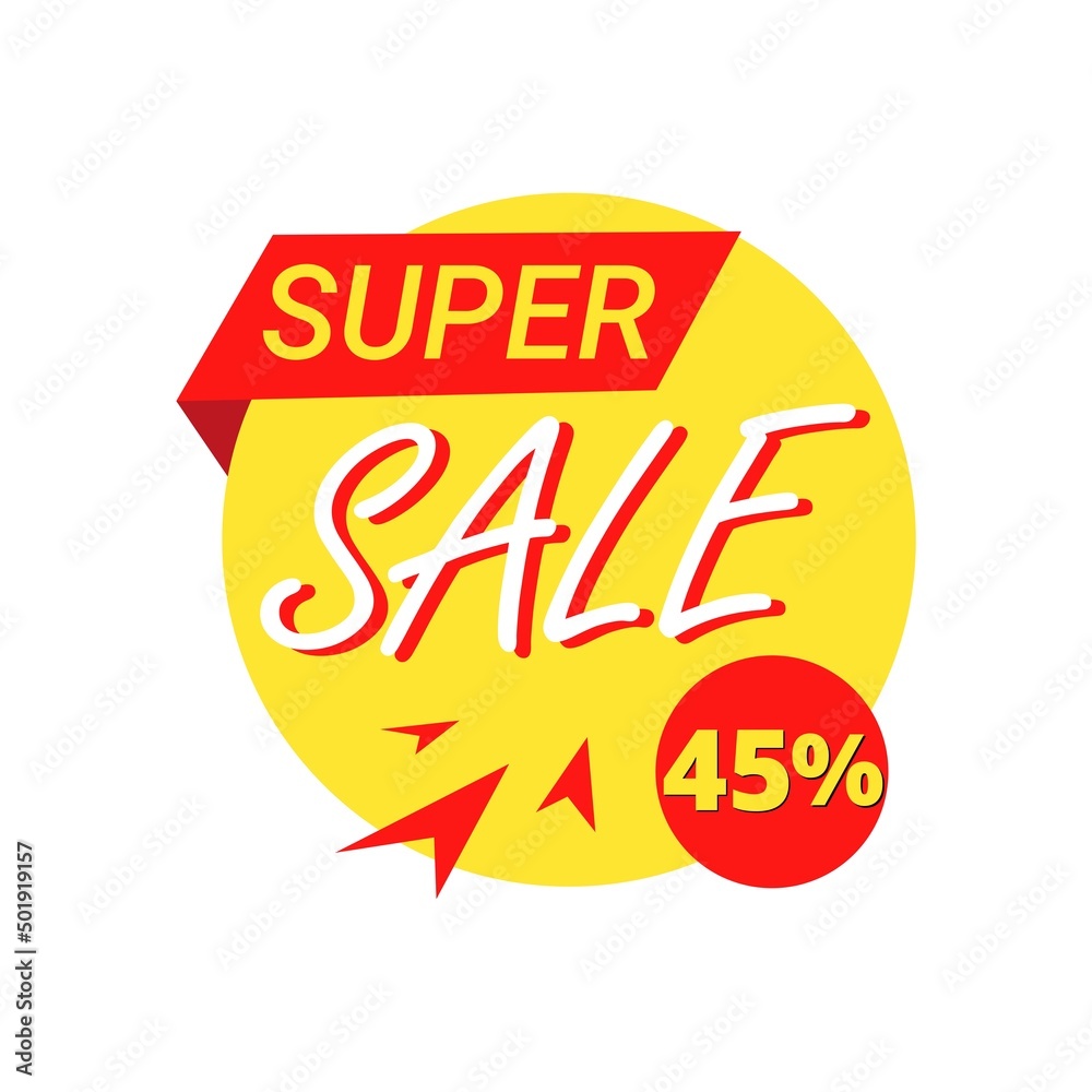 45% super sale off  Yellow and red discount banner 