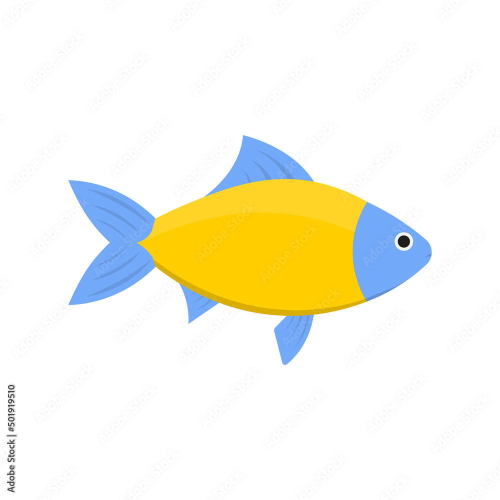 Yellow and blue fish icon. Vector illustration. Isolated. Yellow and blue fish icon. Vector illustration. Isolated.