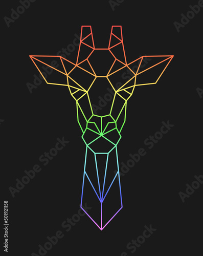 Polygon giraffe head. Low poly animal. Geometric icon. Rainbow color