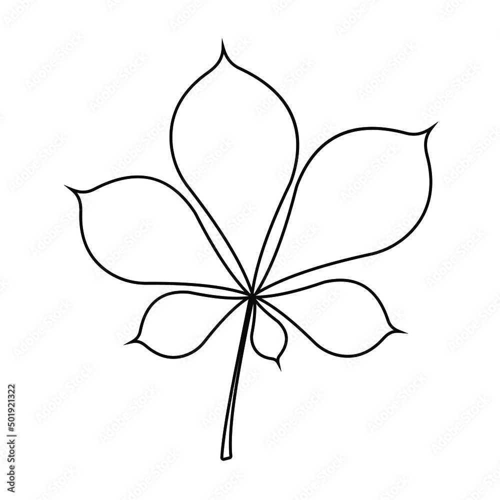 Chestnut leaf with petals on a white background. Linear icon in black outline for coloring. Vector. Chestnut leaf with petals on a white background. Linear icon in black outline for coloring. Vector.