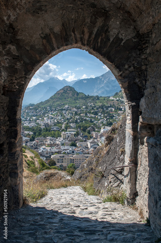 View of the Swiss city of Sion from the castle over the city