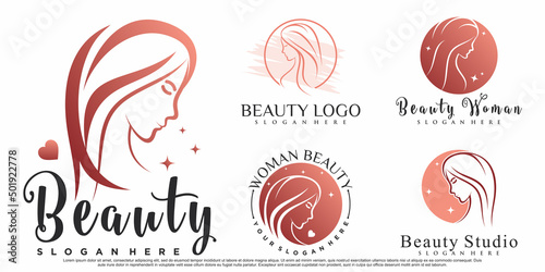 Beauty women icon set logo design inspiration for salon with creative element Premium Vector