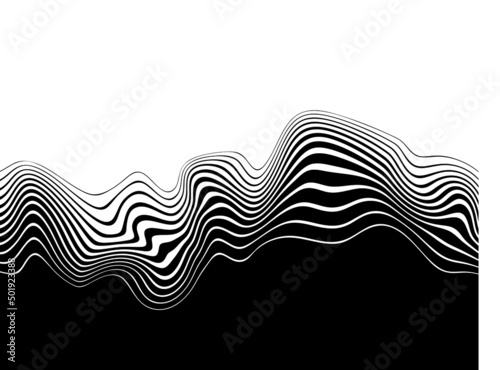 Striped transition from black to white with abstract waves from lines. Modern pattern. Vector background