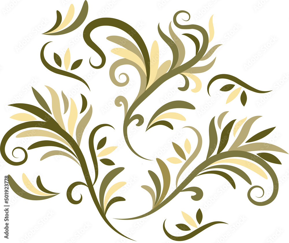 Floral design isolated on white background , beautiful colours curve flowers and leaves style Floral design isolated on white background , beautiful colours curve flowers and leaves style
