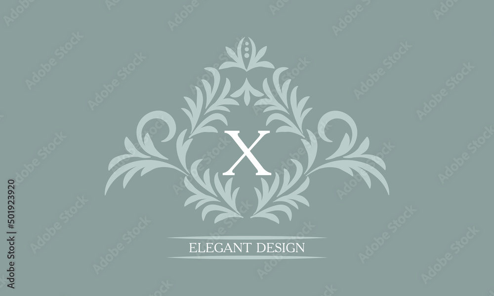 Elegant floral monogram design template for letters X. Calligraphic elegant ornament. Business sign, identity monogram for restaurant, boutique, hotel, heraldic, jewelry.
