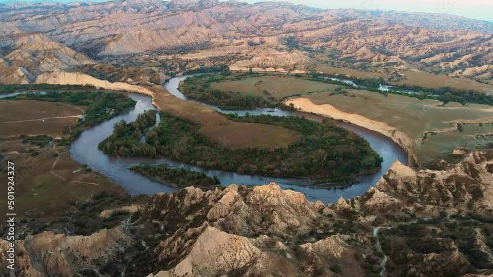 Aerial view Mijniskure landscape with Alazani river bordering Azerbaijan and Georgia. Aerial view Mijniskure landscape with Alazani river bordering Azerbaijan and Georgia.