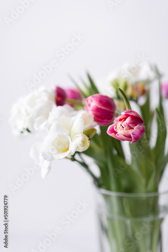 Wallpaper Mural Pink Tulips Flowers Bouquet on a Light Background Torontodigital.ca