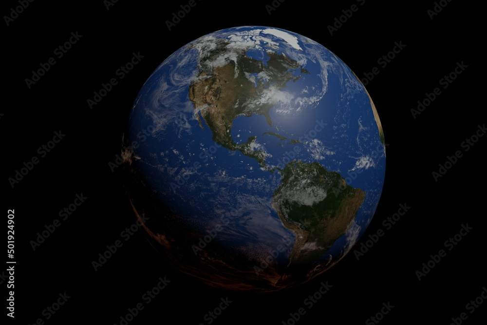 3d rendering illustration of Earth globe with focus on America