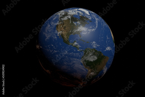 3d rendering illustration of Earth globe with focus on America