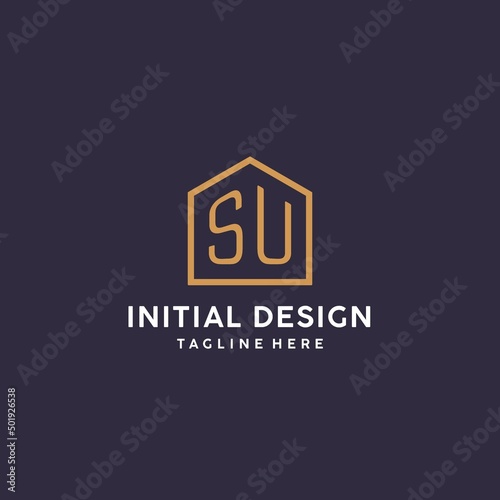 Initial SU logo with abstract home shape, simple luxury real estate logo