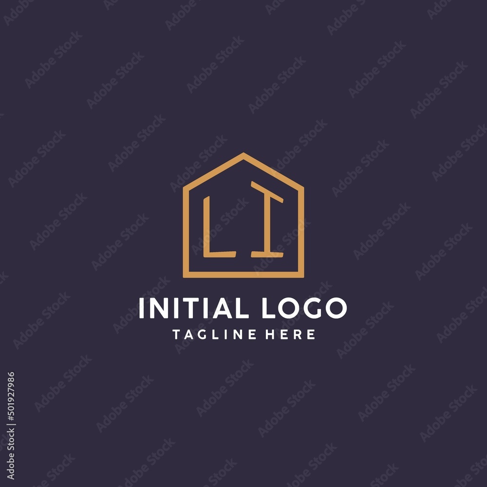 Initial LI logo with abstract home shape, simple luxury real estate logo - obrazy, fototapety, plakaty 