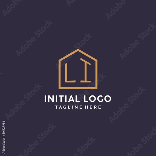 Initial LI logo with abstract home shape, simple luxury real estate logo