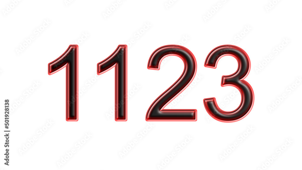 red 1123 number 3d effect white background red 1123 number 3d effect white background