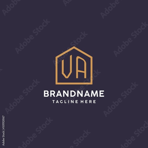 Initial VA logo with abstract home shape, simple luxury real estate logo
