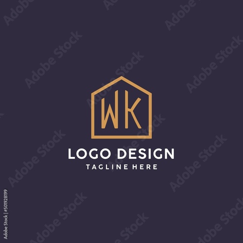 Initial WK logo with abstract home shape, simple luxury real estate logo photo