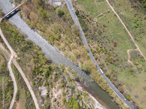 Aerial view of Struma River passing through the Kresna Gorge, Bulgaria