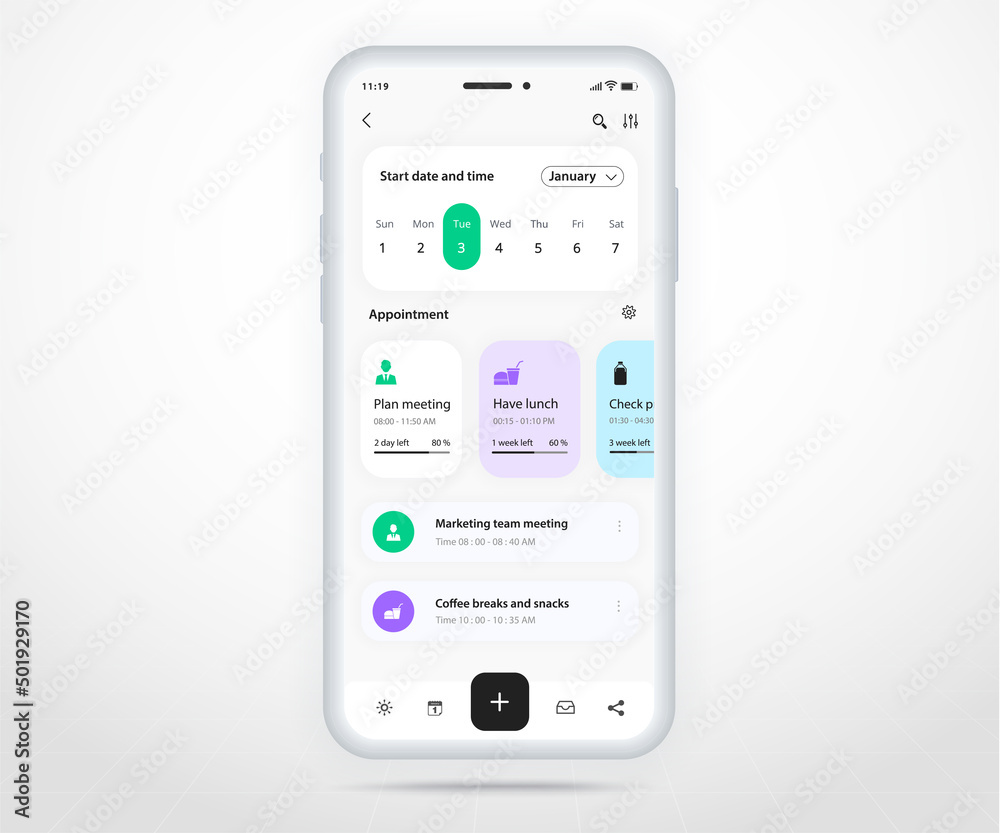 Mobile app calendar planner concept, Appointment calendar template UI UX, Smartphone calendar schedule agenda annual planning meeting application, Calendar events, Activity, Event app, Vector phone Stock Vector | Adobe Stock