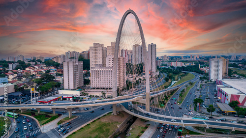 Aerial view of the cable-stayed bridge in São José dos Campos