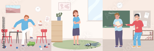 Kids Bad Behavior Flat Scenes