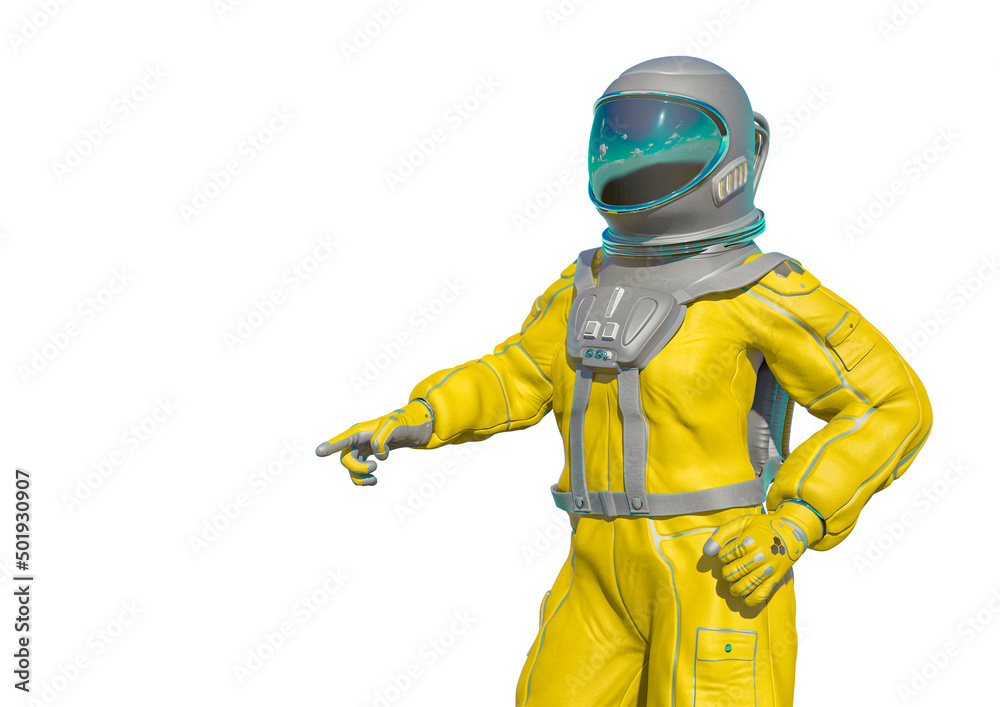 astronaut is saying over there on white background astronaut is saying over there on white background