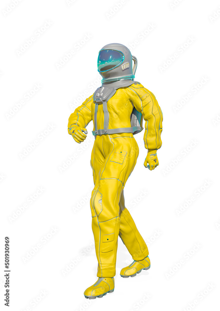 astronaut is walking on white background