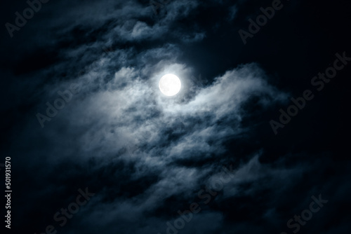 Photography Moon in night sky, dark gothic background, Halloween concept