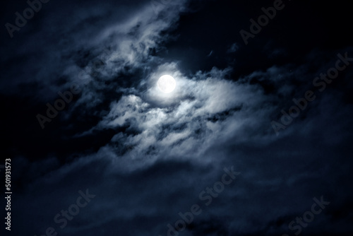 Photography Night sky with full moon, dark spooky background for halloween, horror concept